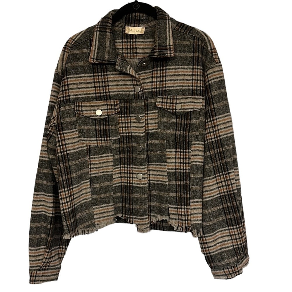 Altar’d State Raw Hem Cropped Shacket - Size Medium